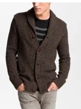 Vince Shawl Collar Yak Blend Button Down Sweater Cardigan - Dark Brown/Gray